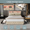 5FT King Upholstered Platform Bed Frame with LED Headboard & Storage Drawers