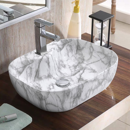 Marble Effect Ceramic Rectangle Counter Top Wash Basin Bowl Bathroom Vessel Sink