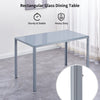 Grey Tempered Glass Dining Table & 4pcs Grey Faux Leather Footrest Dining Chairs