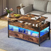 Lift Top Coffee Table Wood with Storage Shelf 2 Drawers for Living Room