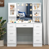 Modern Dressing Table Set with LED Mirror and 7 Drawers Wood Makeup Desk White