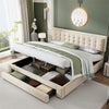 Ottoman Storage Gas Lift Bed Upholstered 5 ft King Bed Frame with Drawer Cream