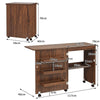 2 IN 1 Folding Sewing Table Rolling Craft Table Desk Workstation Brown