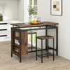 Bar Table Set 3 Piece Industrial Metal Table Stools Storage Shelves Space Saver