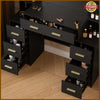 Black Dressing Table Wood Makeup Desk with LED Mirror 7 Drawers Shelves Bedroom