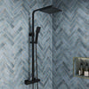 Bathroom Thermostatic Mixer Shower Set Square Black Twin Head Exposed Valve