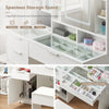 White Dressing VanityTable Makeup Desk LED Mirror Glass Top w/Drawer Divider