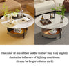 Round Marble Coffee Table Side Table Saddle Leather Storage Tray for Living Room