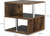 Wooden S-Shaped Cube Coffee Table - 2-Tier Storage Shelves, Rustic Brown Finish