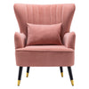 Velvet Armchair Scallop Winged Back Occasional Accent Chair Soft Seat Wood Legs