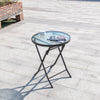 Brown Folding Round Glass Table Garden Patio Balcony Dining Table Furniture 60cm