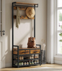 Hall Tree With Bench And Shoe Storage, Hallway Coat Rack With Shoe Bench, 2 Fabr