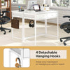 Computer Desk Home Office Desk with 4 Hanging Hooks-White