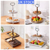 2-Tier Wooden Round Rectangle Tray Dessert Cupcake Display Rack Shelf Party Home