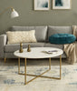 Round Coffee Table Side Table Faux Marble End Table Gold Metal Cocktail Table