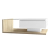 LED Wooden Glass Coffee Table with Drawer Storage for Living Room, White+Natural