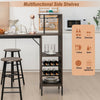 3PCS Bar Table & 2 Stool Industrial Kitchen Dining Set W/ Wine Rack Glass Holder