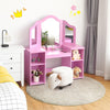 2 In 1 Kids Vanity Table Children Dressing Table Set w/ Mirror & Storage Shelves