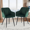 2pcs Velvet Dining Chairs Set Padded Seat Metal Legs Kitchen Furniture Green