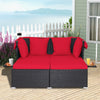 Outdoor Hand-Woven PE Wicker Daybed Patio Loveseat Sofa Set Retractable Canopy