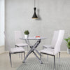 Round Glass Dining Table and 4 White Faux Leather Chairs Kitchen Room Furniture