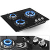 58cm Black 3 Burner Gas On Glass Hob With Cast Iron Pan Stands UK