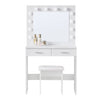 White Modern Dressing Table with LED Lights Mirror Vanity Make up Desk Stool Set