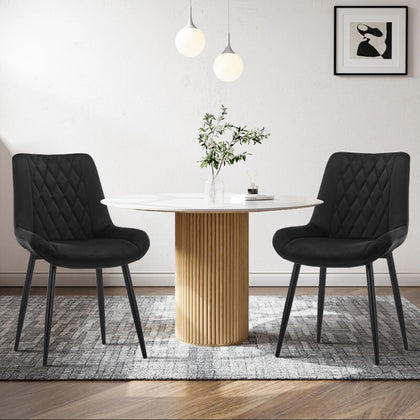 2pcs Dining Chairs Set Black Velvet Diamond Back Padded Seat Restaurant Chair