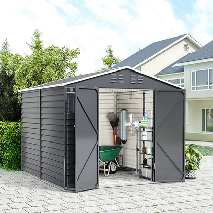 8X8.5FT Steel Lockable Garden Tool Shed Storage Outdoor Utility Shelter LogStore