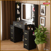 Black Dressing Table Wood Makeup Desk with LED Mirror 7 Drawers Shelves Bedroom