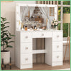 Large Makeup Desk with LED Lights Mirror 7 Drawers and 3 Light Colors White
