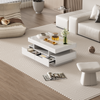 Coffee Table with Storage Drawers & LED Strips White Tea Table for Living Room