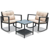 3 Pcs Outdoor Rocking Bistro Set PE Rattan Rocking Chair Set w/Cushion
