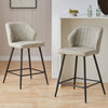2 Pcs Beige PU Bar Stools Restaurant Bar Stools Soft Padded Seat Back Metal Legs
