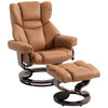 Swivel Recliner Chair with Footstool, PU Leather Manual Recliner Armchair, Brown
