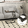GYMAX C Shaped Side Table Compact Sofa Side Table with Mesh Bag