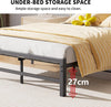 Double Bed Frame with Storage Headboard, 4ft6 Metal Upholstered Platform Bed Fra