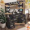 Black Dressing Table with LED Mirror 7 Drawers and 8 Shelves Vanity Makeup Desk