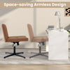 PU Leather Upholstered Armless Cross Legged Office Desk Chair No Wheels(Brown)