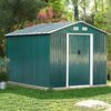 8x8ft Green Metal Outdoor Toolshed Apex Roof Garden Shed Storage Container +Base