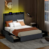 Double Size Bed Frame Upholstered Platform Bed w/ LED Lights