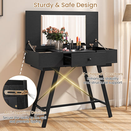 2-in-1 Vanity Desk Large/Small Tabletop-Black
