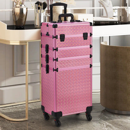 Large Makeup Trolley Case Beauty Vanity Hairdressing Case on Wheels with Drawers