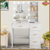 White Modern Dressing Table with LED Lights Mirror Vanity Make up Desk 4 Drawers