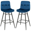 2Pcs Velvet Bar Stools Metal Frame Modern Height Chairs w/Tufted Back Footrest