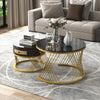 Set of 2 MDF Round Nesting Coffee Table Side Table with 1 Drawer, Black