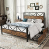 4ft6 Double Bed Solid Bed Frame with Headboard and Footboard, 2 Storage Drawers