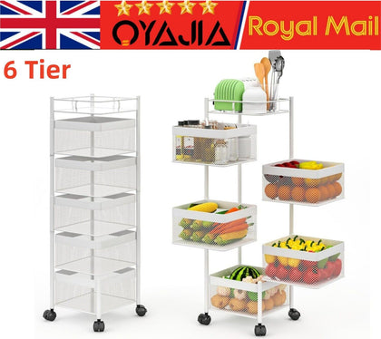 6 Tier Storage Rack Kitchen Rotating Vegetable Fruit Serving Trolley Cart Hnkhnl