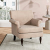 Single Seater Sofa Chair Beige Velvet Upholstered Armchair Rolling with Castors