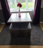 Compact Dining Table and 4 Ottoman Chairs Set Space Saving Storage Kitchen Grey